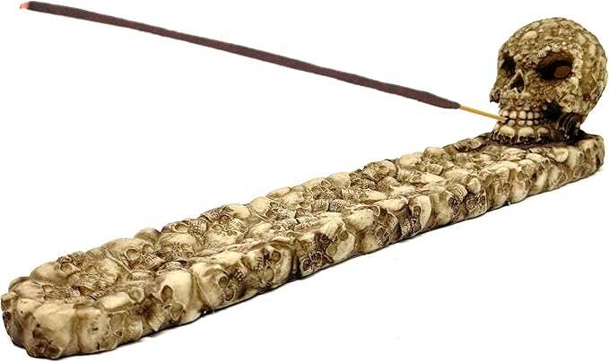 Gothic Incense Holder for Sticks Skull Incense Burner with RGB Lights – Gothic Catacomb Design with Detailed Skulls, Ash Catcher Tray, Glowing Skull Face – Halloween Decor & Gift for Horror Fans
