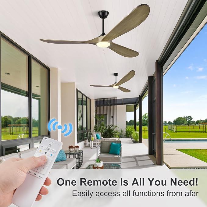 Eliora 60 Inch Ceiling Fans with Lights, Wood Outdoor Ceiling Fan for Patio and Remote Control Rustic Propeller Large Ceiling Fans with Light Farmhouse Indoor Quiet High cfm, Bronze Gray