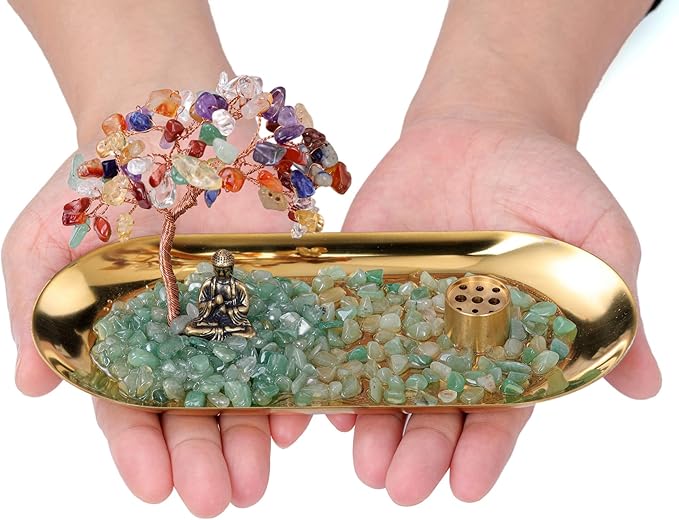 Jovivi Crystal Incense Holder for Sticks, Healing Crystal Stone Money Tree Buddha Statue Set Incense Burner, Incense Trays for Wealth, Good Luck,Yoga Meditation Home Decor