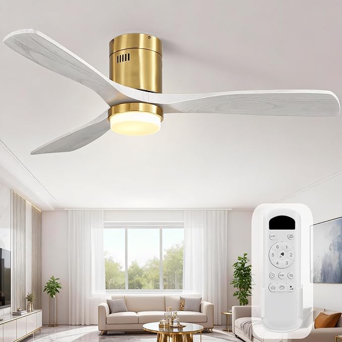Sofucor Ceiling Fan with Lights-52 Inch Flush Mount Ceiling Fan with Light and Remote Control, Low Profile Wood Blades Modern Outdoor Ceiling Fans for Bedroom/Farmhouse/Patio/Indoor, Quiet DC Motor