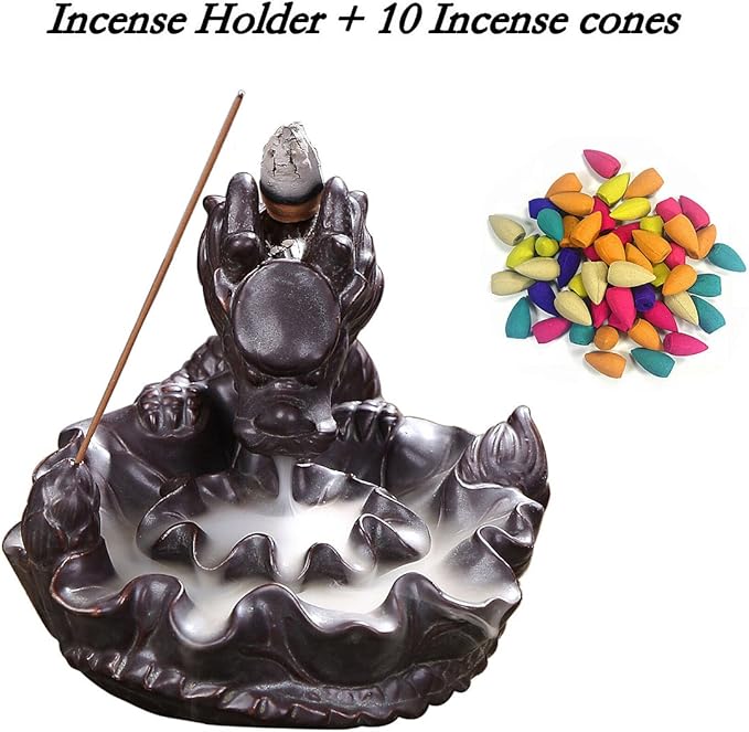OTOFY Handmade Ceramic Incense Holder, Backflow Incense Burner Figurine Incense Cone Holders Home Decor Gift Decorations Statue Ornaments (Auspicious Dragon)