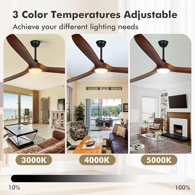 82 inch Large Ceiling Fan with Light, Outdoor Ceiling Fan for Patio with Light, Solid Wood Propeller Large Ceiling Fans with Lights, Quiet DC Motor High CFM for Patios Farmhouse Exterior