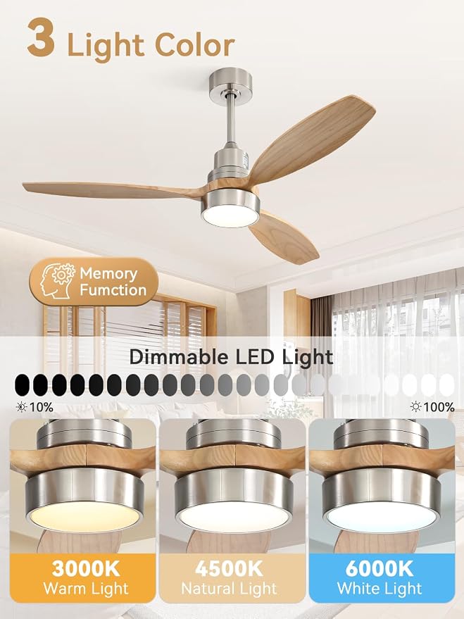 Sofucor 52 Inch Smart Ceiling Fans with Lights and Remote, 3 Blade Modern Wood Ceiling Fan Works with App/Alexa/Google, for Bedroom Living Room Patio Porch