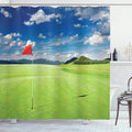 Ambesonne Sports Shower Curtain, Golf Field with Flag in The Hole Clouds Sky Summertime Golfing Landscape, Cloth Fabric Bathroom Decor Set with Hooks, 69" W x 84" L, Lime Green