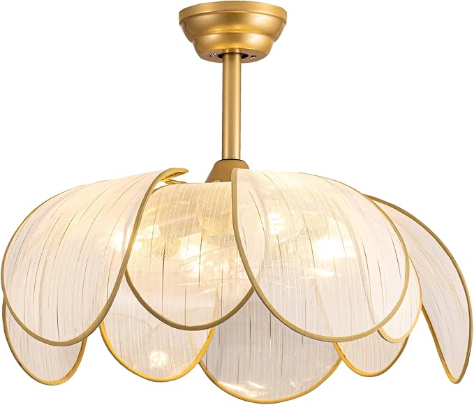 26" Flower Ceiling Fans with Lights and Remote Control,Boho Gold Chandelier Fan with 6 Speeds, Modern Fandelier for Kitchen Island,Dining Room,Living Room,Nursery