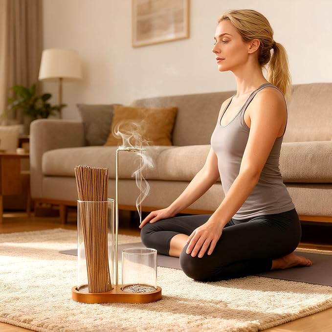 3-in-1 Incense Holder for Sticks, Anti-Ash Incense Sticks Burner with Enlarged Ash Catcher and Storage Cup for Meditation, Yoga, Spa, Home Décor and Gifts (Cone Holder & Brush Included)