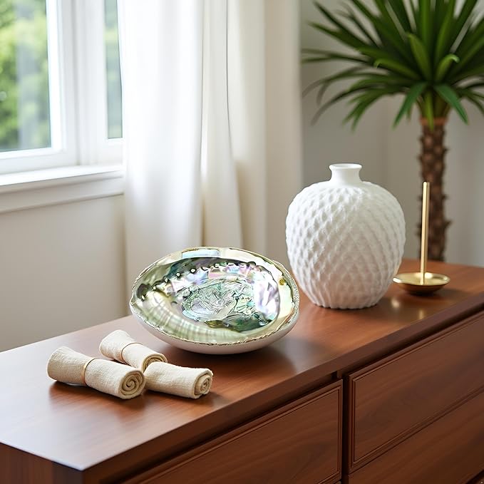 Colorful Large Abalone Shell Bowl 4-4.5 Inch Natural Smudge Bowl for Sage Burning and Incense Sea Shell Smudging Bowl for Decor and Display, Incense Holders