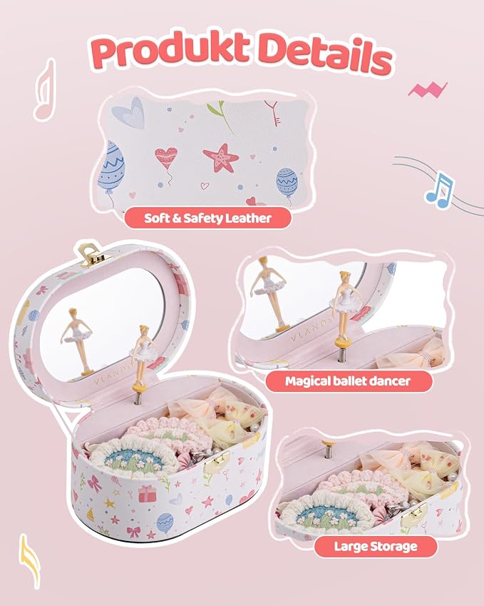 VLANDO Musical Jewelry Box for Girls - Birthday for Girls Ages 4 5 6 7 8-12 Year Old - Kid Music Box with Ballerina for Birthday Bedroom Decor - Fantasy