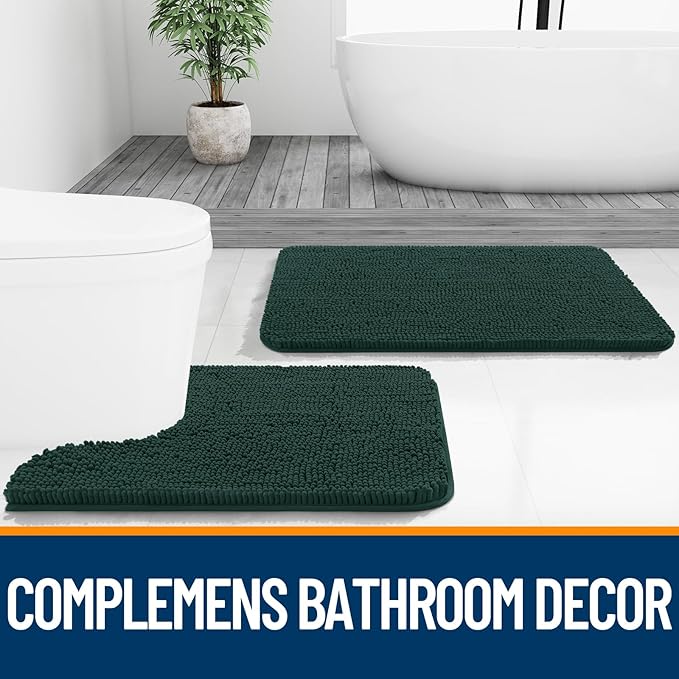 OLANLY Large Bathroom Rugs 70x46, Soft Absorbent Chenille Bath Rugs, Rubber Backing Quick Dry, Machine Washable Bath Mats for Bathroom Floor, Tub and Shower, Home Decor Accessories, Blackish Green