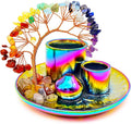5 in 1 Incense Burner Holder with Crystal Tree for Burning Palo Santo Stick, Sage, Incense Sticks, Candle, Ceramic Tray Ash Catcher, Meditation Gift (Colorful)