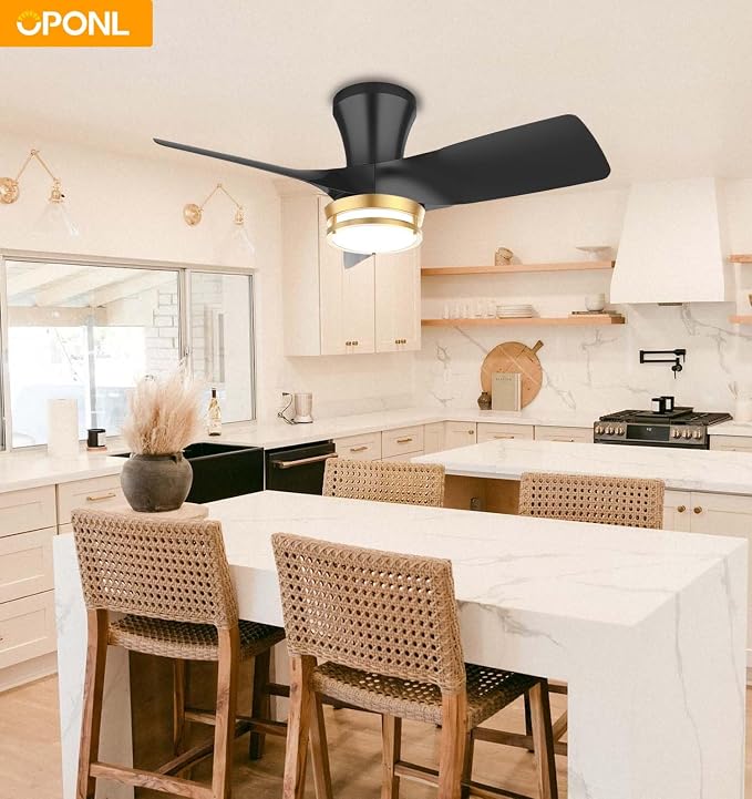 OPONL Ceiling Fan with Light, 30 inch Low Profile Ceiling fan with Light and Remote Control, Reversible, 6CCT, Dimmable, Noiseless, Black Ceiling Fan for Bedroom, Indoor/Outdoor Use, Modern