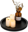 Hanobe Round Wood Candle Holder Tray, Black Coffee Table Centerpiece Decor | Rustic Decorative Candlestick Plates for Kitchen Counter, Farmhouse Living Room Decor