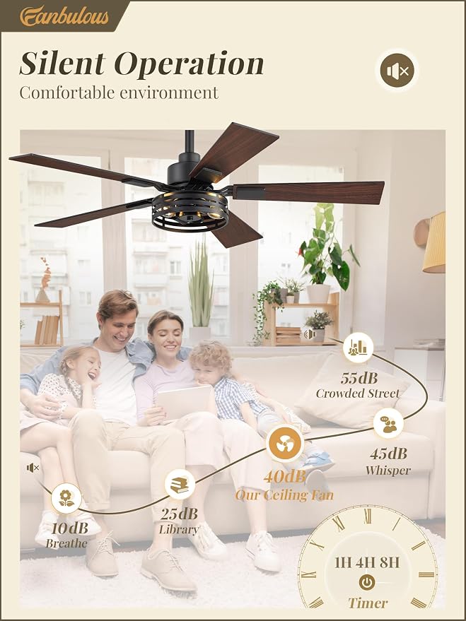 Farmhouse Caged Ceiling Fans with Lights and Remote, 42 Inch Rustic Black Ceiling Fans, 6 Speed Reversible Quiet DC Motor, Noiseless Ceiling Fan Dual Finish 5 Blades for Living Room Bedroom Kitchen