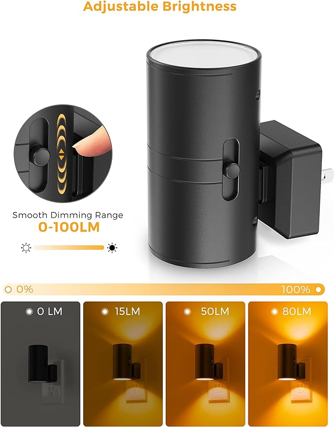 L LOHAS LED Night Light, Amber Nightlight, Dimmable Night Light | Light Sensor, Yellow Nightlight, 0-100LM, Sleep Light for Kids, Soft & Warm Light for Bedroom, Bathroom, 4 Pack