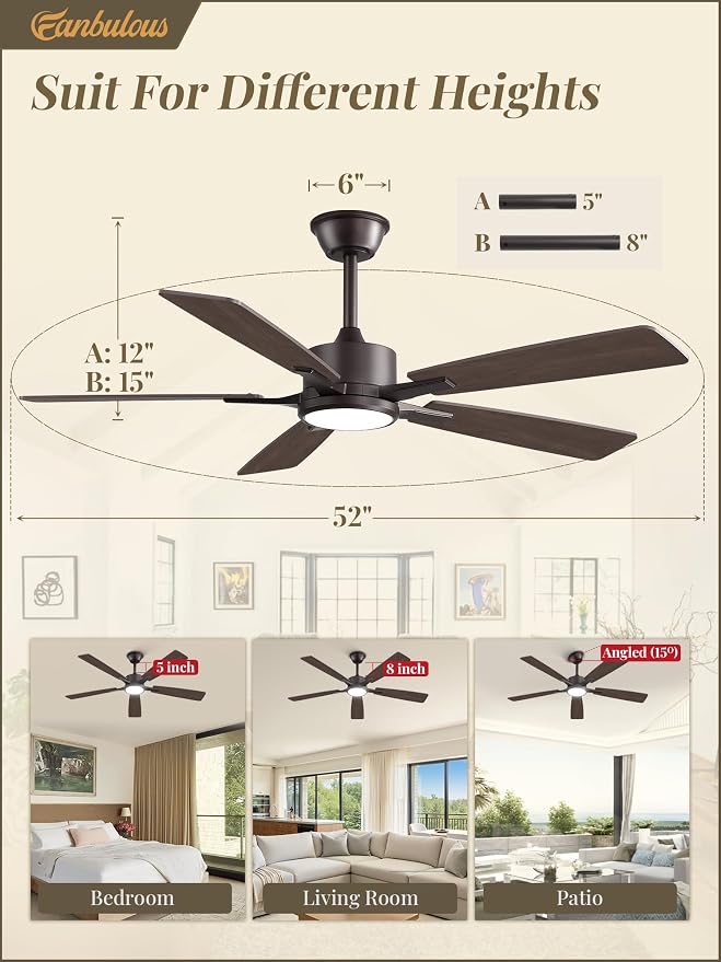 Fanbulous 52 Inch Ceiling Fans with Lights and Remote, Stepless Color Temperature Change & Dimmable 20W LED Ceiling Fan, 6 Speeds Reversible Quiet DC Motor for Bedroom, Living Room, Oil Bronze