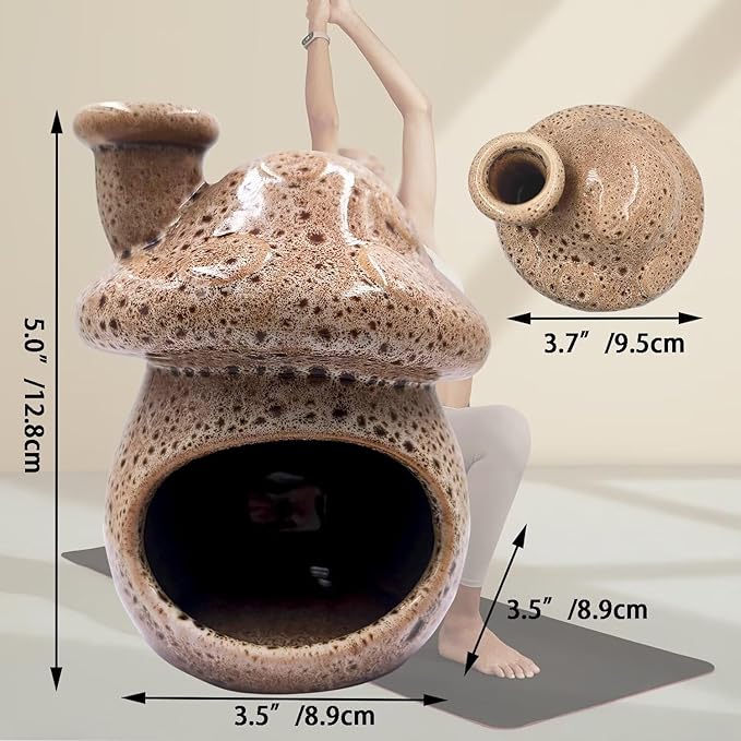 Palo Santo Holder and Sage Burner,Ceramic Mushroom Incense Cone Burner,Mini Chiminea Sage Ash Catcher, Smudge Bowl for Yoga Meditation Home Decor,Speckled White