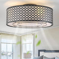 20" Black Ceiling Fan with Light Flush Mount, Caged Boho Ceiling Fans with Lights Remote Control, Round with 6 Speeds for Bedroom, Nursery, Living Room