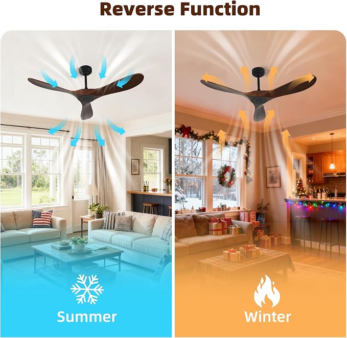 Outdoor Ceiling Fan Without Light, 42Inch Smart Ceiling Fan with Remote & Voice Control for Compatible with Alexa/Google, 3-Blade Wood Fan, Quiet DC Motor, 6 Speeds for Patio, Porch, Farmhouse
