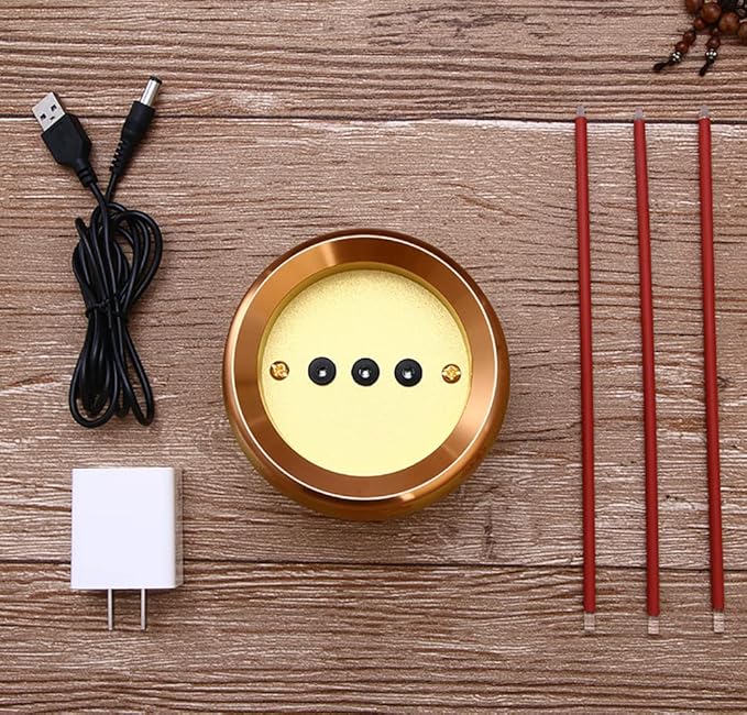 Copper Alloy LED Electric Incense Burner with USB Rechargeable Battery - Ideal for Buddhist Supplies