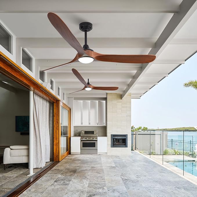 Ceiling Fan with Lights, 72'' Solid Wood Indoor/Outdoor Ceiling Fan with Quiet Reversible DC Motor, Compatible with Alexa/Google/App, 3CCT Dimmable, 6 Speeds Walnut Outdoor Fan for Patio Porch