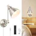 GOODATE 1 Pack Plug in Wall Sconce with Remote Control, Dimming, Adjustable Colors 2700K-6500K, Plug in Wall Light, Swing Arm Wall Lamp with Night Light & Timer, LED Bulb Included, Brushed Nickel