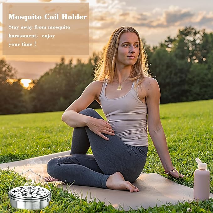 4 Pieces Mosquito Coil Holder Portable Mosquito Incense Holder with Handle Round Metal Sandalwood Incense Burner for Home Camping Indoor Outdoor Patio (Silver)