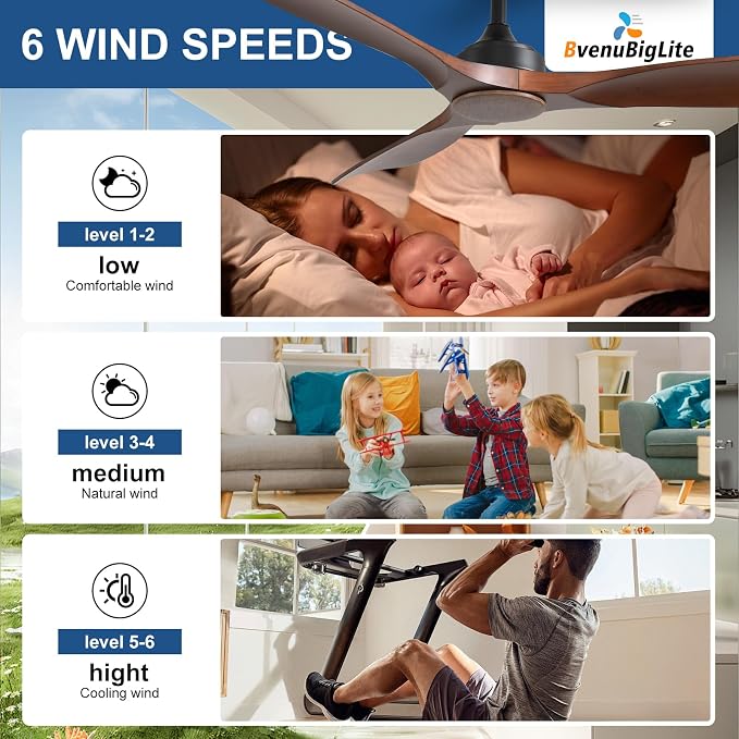 Ceiling Fan Without Light: 52 Inch Outdoor Fan for Patios - Walnut Ceiling Fan No Light Indoor - Modern 3 Blade Fan with Remote APP Control Reversible 6 Speed DC Motor