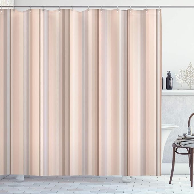 Ambesonne Stripes Shower Curtain, Abstract Ocean Inspired Palette Lines Geometrical Image Illustration, Cloth Fabric Bathroom Decor Set with Hooks, 70" Long, Champagne