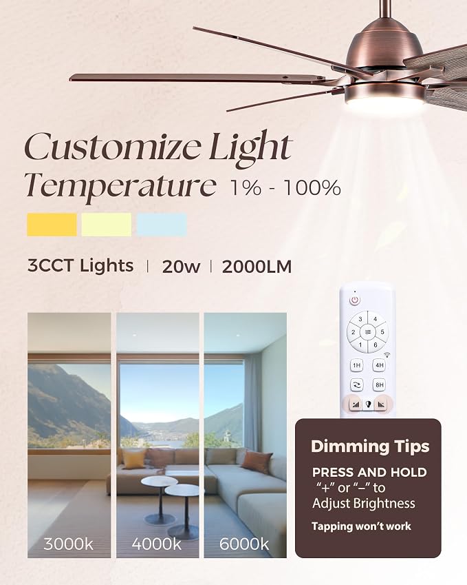 52 Inch Smart Ceiling Fan with Alexa APP,Oil Rubbed Bronze Indoor Ceiling Fan with Light,6 Speed,3CCT,Dual Finish 6 Blades,Quiet DC Motor Outdoor Fan for Patio or Bedroom