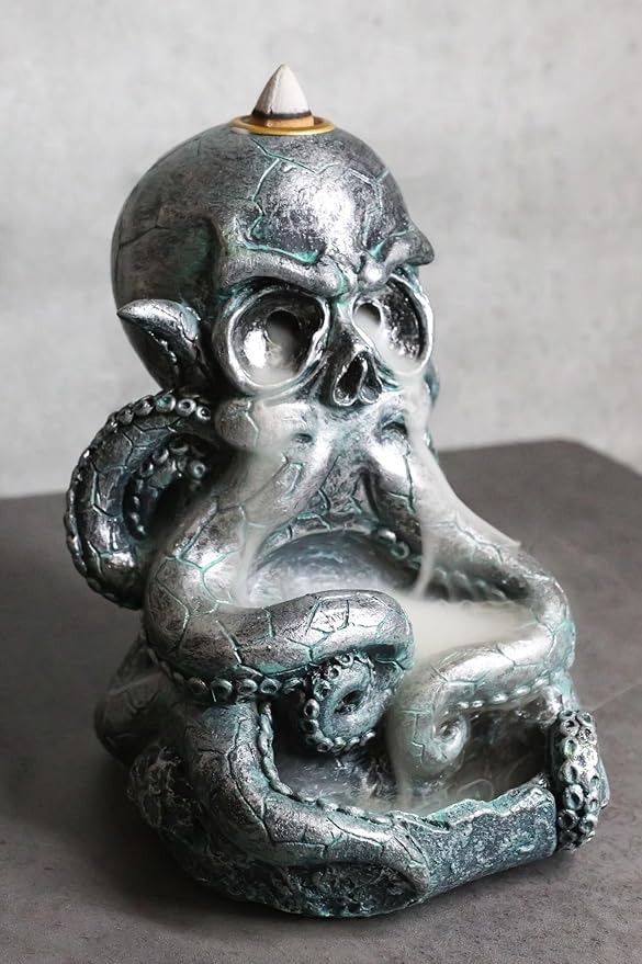 Ebros Gift Nautical Marine Cthulhu Octopus Tentacles Skull Sea Monster Backflow Incense Cone Burner Figurine Home Aromatherapy Fragrance Holder