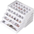 Frebeauty Acrylic Jewelry Organizer Earring Organizer Box with 5 Drawers Earring Holder Organizer with Velvet Trays Clear Jewelry Box for Women Earring Display for Rings Studs(White) | 61 Jewelry Storage Grid for Rings Studs Bracelet,Velvet Lining,Tran...