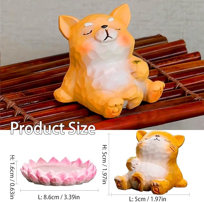Dog Lotus Incense Holder Cute Shiba Inu Animal Figurine Incense Burner Flower Stand Ash Catcher Creative Cartoon Resin Dog Statue for Home Room Decor Meditation Yoga Spa