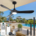 52” Outdoor Ceiling Fan with Light and Remote via WiFi Alexa, 3 Black Solid Wood Blade, Noiseless Reversible Dc Motor, Smart Outdoor Wood Ceiling Fan for Farmhouse Patios, Black