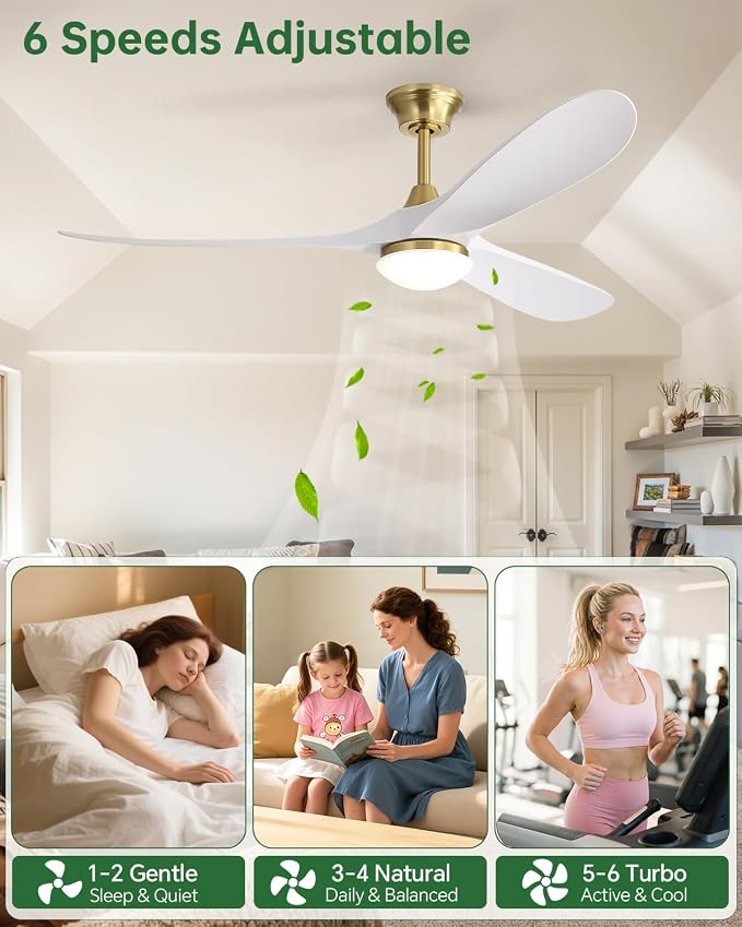 Sofucor 60 Inch Smart Ceiling Fan with Lights, ABS Blade, Golden & White | Alexa/Google/APP/Remote Control, Quiet DC Motor, Timer, 3CCT, Dimmable, Indoor Outdoor Bedroom/Living Room/Patio/Kitchen