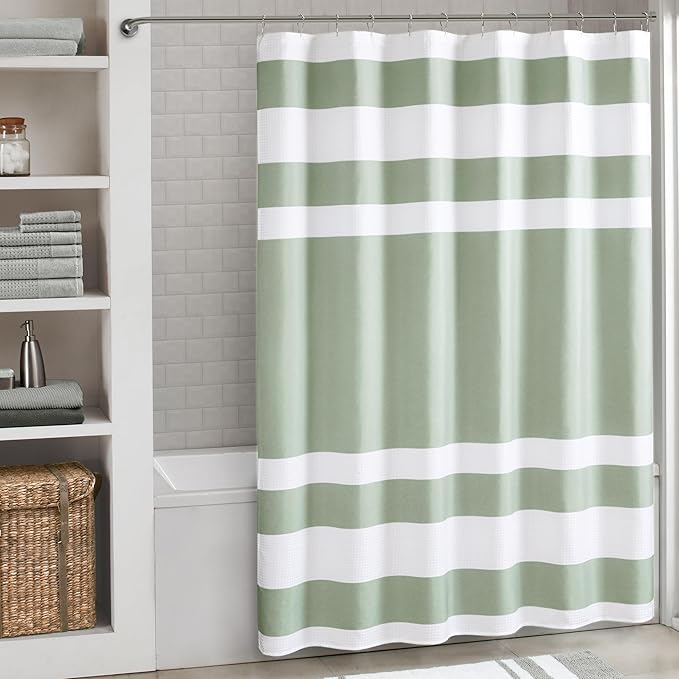Madison Park Shower Curtain Spa Waffle Weave Extra Long Shower Curtain for Bathroom 3M Scotchgard Moisture Management, Spa Quality Modern Shower Curtains for Bathroom, Extra Long 72"x84" Sage Green