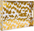 Decorative Serving Tray with Handles - 16" x 12" Large Rectangle Coffee Table Decor - Modern Gold Aesthetic Vanity Tray for Ottoman, Bedroom & Bathroom