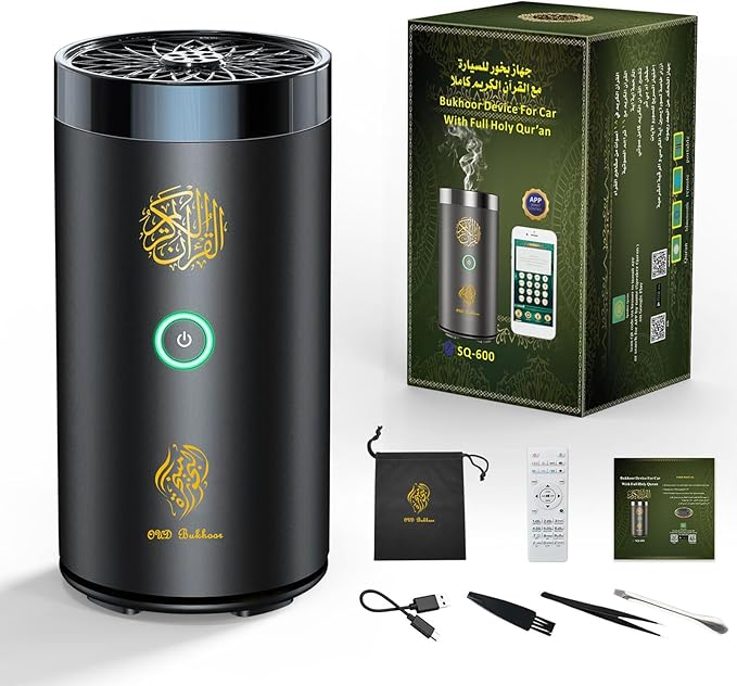 2 in 1 Electric Incense Burner with Quran Speaker, Rechargeble Bakhoor Burner Aroma Diffuser for Car Office Home Bedroom Living Room Study Spa (Black-1)