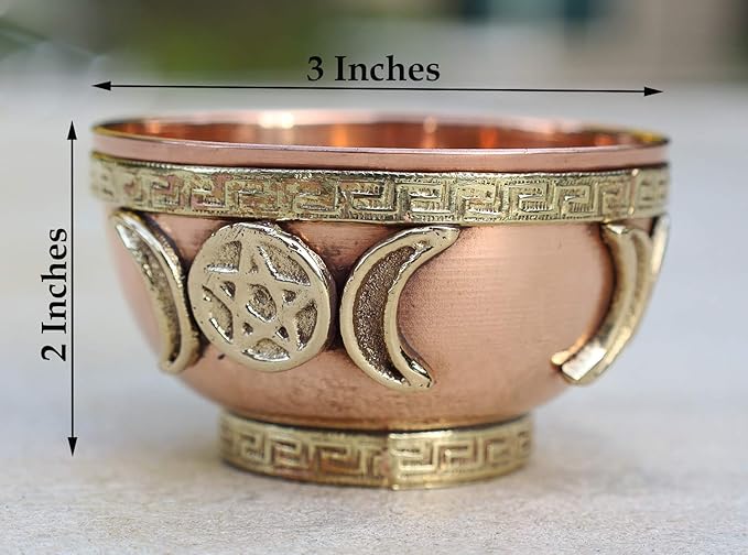 DharmaObjects Copper Offering Bowl Incense Burner Holder (3 Inches, Triple Moon Pentacle)