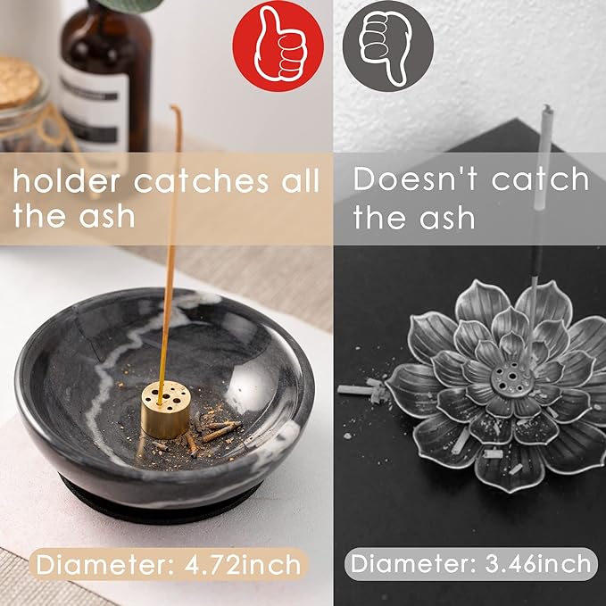 Incense Holder, Beautiful Natural Marble Incense Burner for Meditation, 9 Incense Holes Suitable for Most Types (Black)