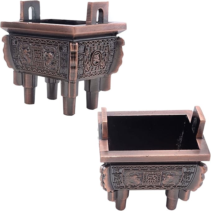 TrendBox Model B - Mini Vintage Design Ding Sheng Bronze Tripod Incense Cone Coil Stick Burner Holder Ash Catcher Chinese Traditional Style Buddhist Washable