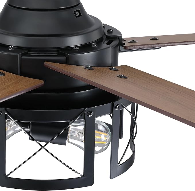 52 Inch Industrial Farmhouse Ceiling Fans with Lights and Remote Control, Quiet Reversible Motor & 5 Dual-Finish Blades, Indoor/Outdoor Ceiling Fan for Living Room Bedroom