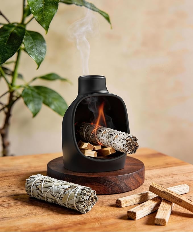 Palo Santo Holder - Modern Chiminea Incense Burner for Yoga, Meditation, and Anxiety Relief - Wood Sticks Dish, Sage Ash Catcher, SArchitectural Square & Organic Round, Cone Burner - Tower