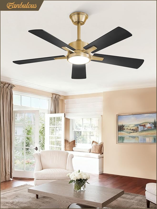 Fanbulous 42 Inch Black and Gold Ceiling Fans with Lights and Remote, Stepless Color Temperature Change & Dimmable 20W LED Ceiling Fan, 6 Speeds Reversible Quiet DC Motor for Bedroom, Living Room