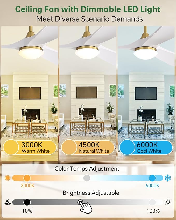 Sofucor 60 Inch Smart Ceiling Fan with Lights, ABS Blade, Golden & White | Alexa/Google/APP/Remote Control, Quiet DC Motor, Timer, 3CCT, Dimmable, Indoor Outdoor Bedroom/Living Room/Patio/Kitchen