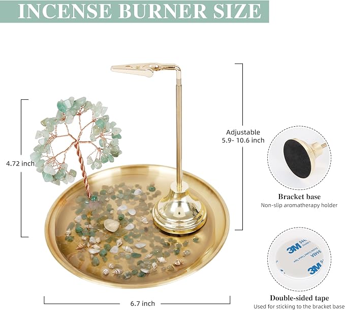 Crystal Tree Joss Stick Incense Holder,Ash Fly Proof Incense Burner-Incense Holder for Sticks Ash Catcher for Yoga, Meditation and Home Decor(Green Tree -17cm)