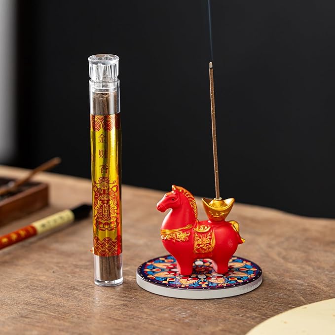 Horse Incense Burner-Resin Fortune Horse Incense Holder with Tray & Gift Box,Aromatherapy Decor for Yoga, Meditation,Home Office,Horse Lover Gift (Red)