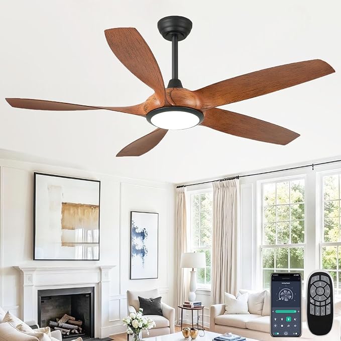 54'' Ceiling Fans with Lights, Indoor/Outdoor Modern Ceiling Fan with Remote, ABS Plastic Blades, Reversible DC Motor, 6 Speeds, 3 Color Lights, ETL Listed, for Bedroom Living Room (Brown)