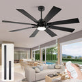 62 Inch Outdoor Ceiling Fan with Light for Patios, Black Ceiling Fan with Light, Large Damp Rated Industrial Fan with 8 Blades, Large Airflow Indoor Exterior Fans for Patios Porch Garage Office