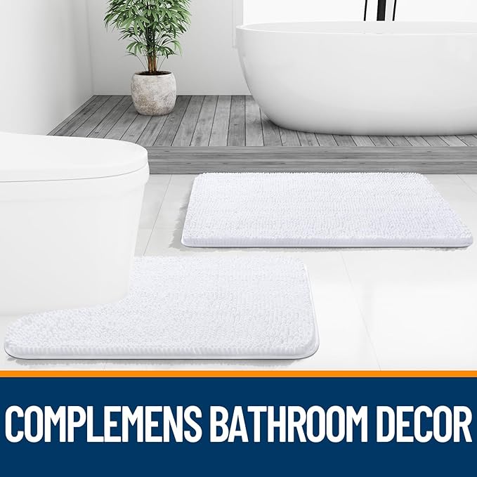 OLANLY Small Bathroom Rugs 24x16, Extra Soft Absorbent Chenille Bath Rugs, Rubber Backing Quick Dry, Machine Washable Bath Mats for Bathroom Floor, Tub and Shower, Home Decor Accessories, White