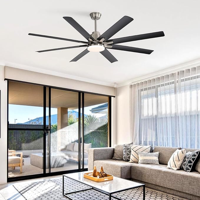 Sofucor 66 Inch Ceiling Fans with Lights, Smart Indoor Outdoor Ceiling Fan with Remote, Work with Alexa/Google, Low Profile Ceiling Fan with Light, Black Large Ceiling Fans Light for Patio Bedroom